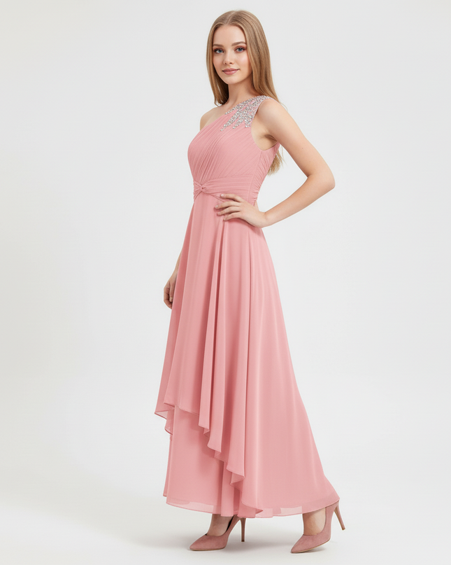Jugendweihe Kleid pink einschultrig gerafft festlich - Ansicht 3