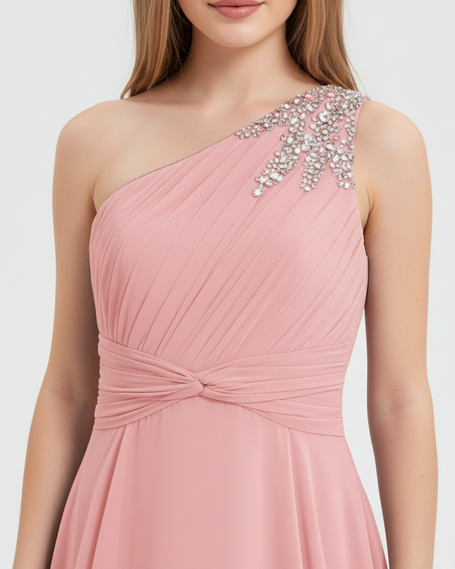 Jugendweihe Kleid pink einschultrig gerafft festlich - Ansicht 4