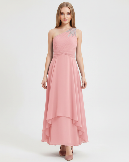 Jugendweihe Kleid pink einschultrig gerafft festlich - Ansicht 5