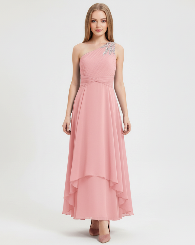 Jugendweihe Kleid pink einschultrig gerafft festlich - Ansicht 5