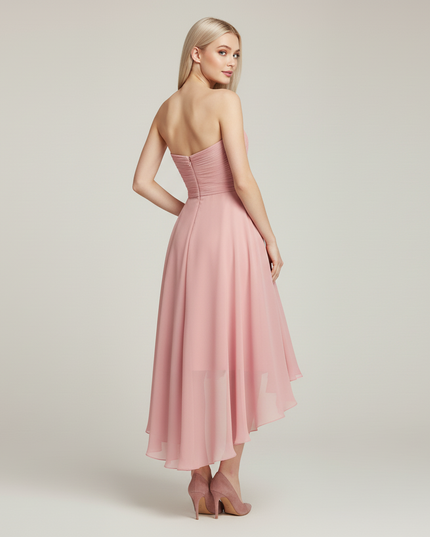 Jugendweihe Kleid Pink Einschultrig Hi-Low Pailletten - Ansicht 2