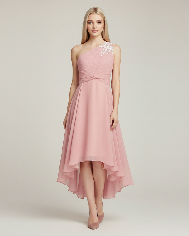Jugendweihe Kleid Pink Einschultrig Hi-Low Pailletten - Ansicht 5