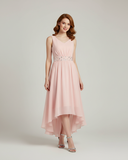 Jugendweihe Kleid Pink Gerafft Hi-Low Kinder - Ansicht 1