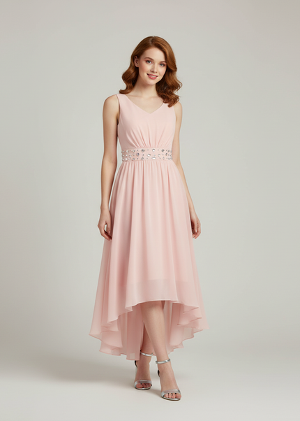Jugendweihe Kleid Pink Gerafft Hi-Low Kinder - Ansicht 1