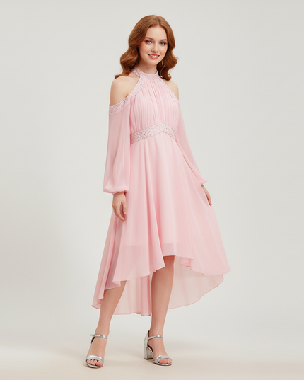 Jugendweihe Kleid Pink Rueschen Chiffon Halter Kinder - Ansicht 1