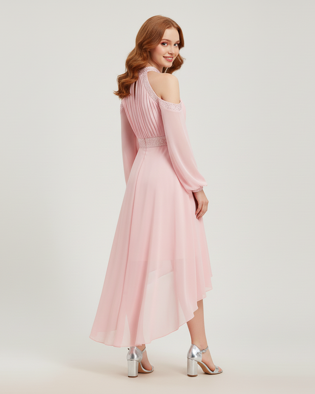 Jugendweihe Kleid Pink Rueschen Chiffon Halter Kinder - Ansicht 2