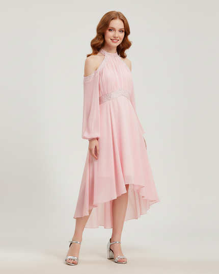 Jugendweihe Kleid Pink Rueschen Chiffon Halter Kinder - Ansicht 3