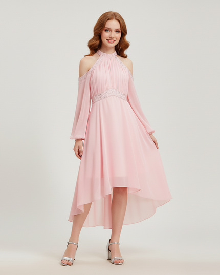 Jugendweihe Kleid Pink Rueschen Chiffon Halter Kinder - Ansicht 5