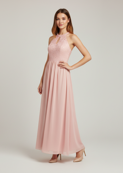 Jugendweihe Kleid Pink Spitze Blumen Lang Kinder - Ansicht 1