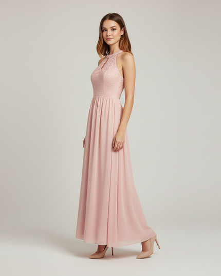 Jugendweihe Kleid Pink Spitze Blumen Lang Kinder - Ansicht 3