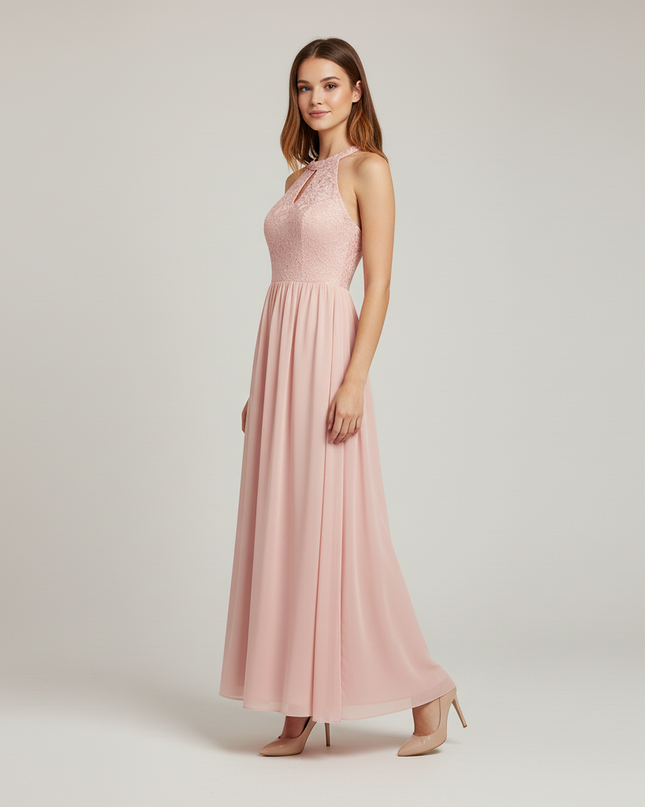 Jugendweihe Kleid Pink Spitze Blumen Lang Kinder - Ansicht 3