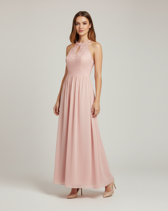 Jugendweihe Kleid Pink Spitze Blumen Lang Kinder - Ansicht 5