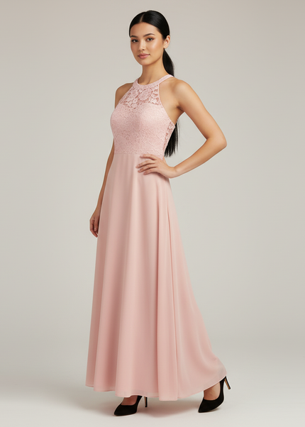Jugendweihe Kleid Pink Spitze Lang Halter Madchen - Ansicht 1