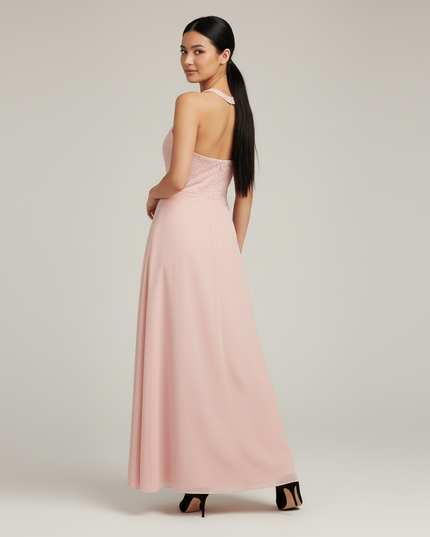 Jugendweihe Kleid Pink Spitze Lang Halter Madchen - Ansicht 2