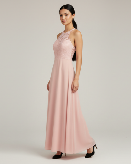 Jugendweihe Kleid Pink Spitze Lang Halter Madchen - Ansicht 3