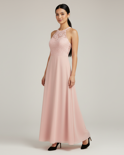 Jugendweihe Kleid Pink Spitze Lang Halter Madchen - Ansicht 5