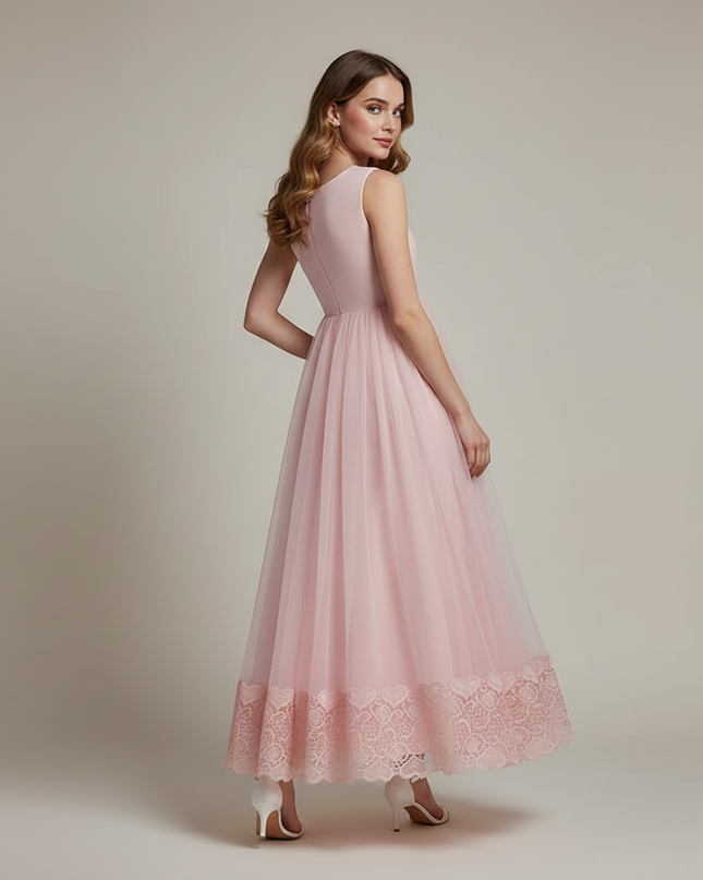 Jugendweihe Kleid Rosa Blumen bodenlang | Kinderfest - Ansicht 2