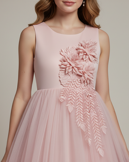 Jugendweihe Kleid Rosa Blumen bodenlang | Kinderfest - Ansicht 4