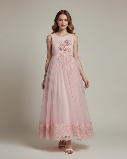 Jugendweihe Kleid Rosa Blumen bodenlang | Kinderfest - Ansicht 5
