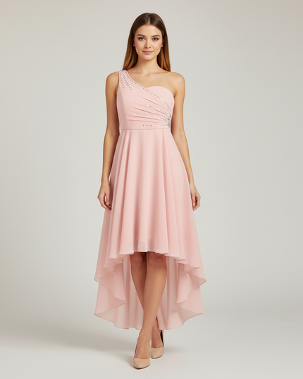 Jugendweihe Kleid rosa Chiffon einschultrig Kind - Ansicht 1