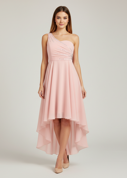 Jugendweihe Kleid rosa Chiffon einschultrig Kind - Ansicht 1