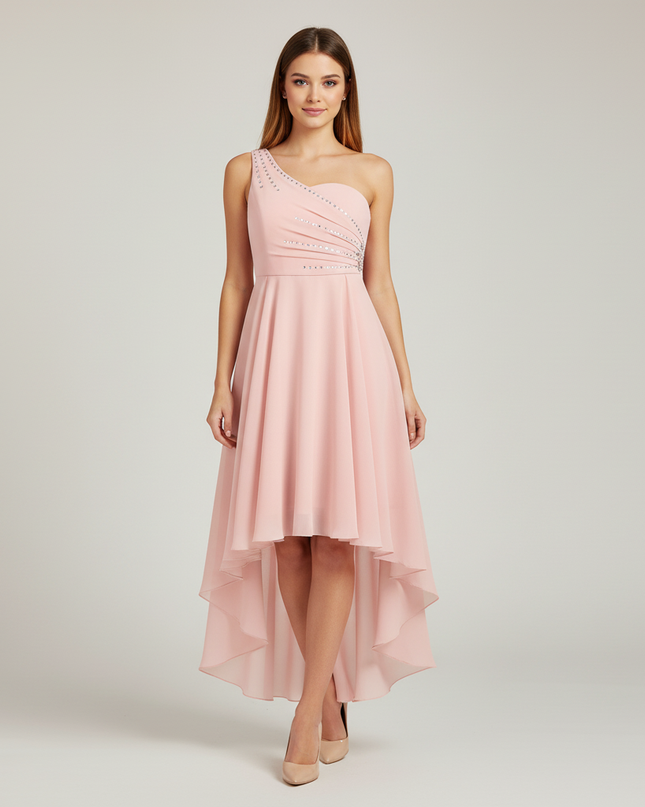 Jugendweihe Kleid rosa Chiffon einschultrig Kind - Ansicht 1