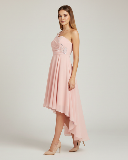Jugendweihe Kleid rosa Chiffon einschultrig Kind - Ansicht 3