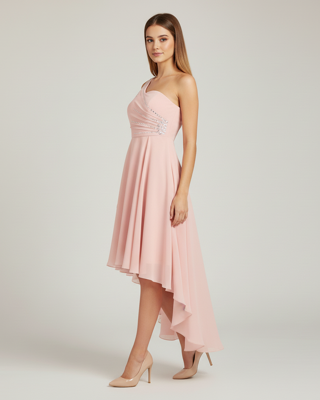 Jugendweihe Kleid rosa Chiffon einschultrig Kind - Ansicht 3