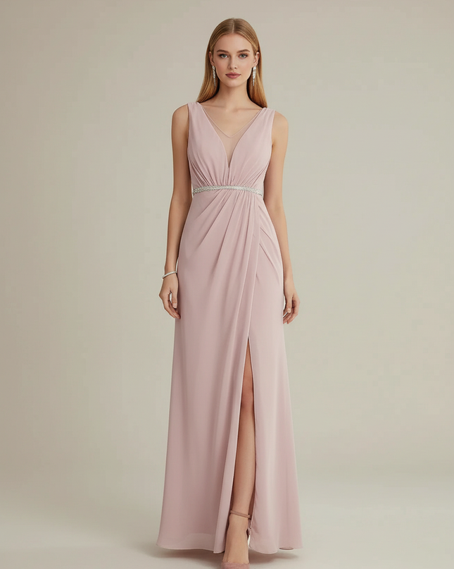 Jugendweihe Kleid Rosa Chiffon Schlitz Pailletten - Ansicht 1