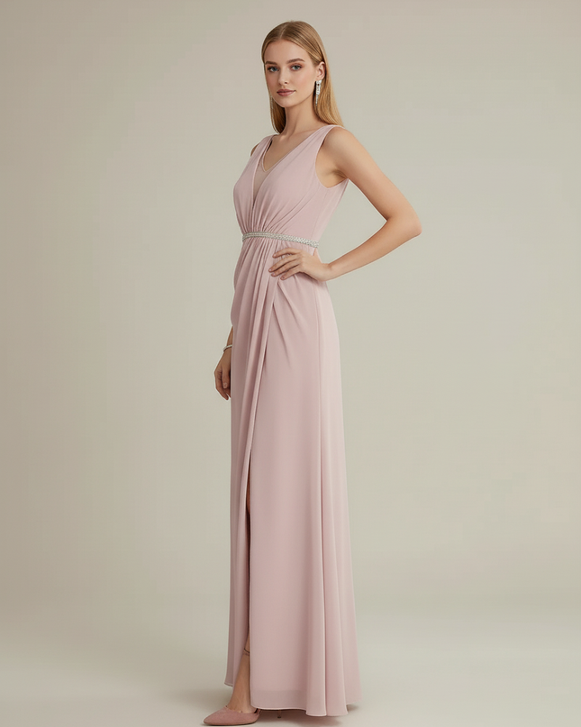 Jugendweihe Kleid Rosa Chiffon Schlitz Pailletten - Ansicht 3