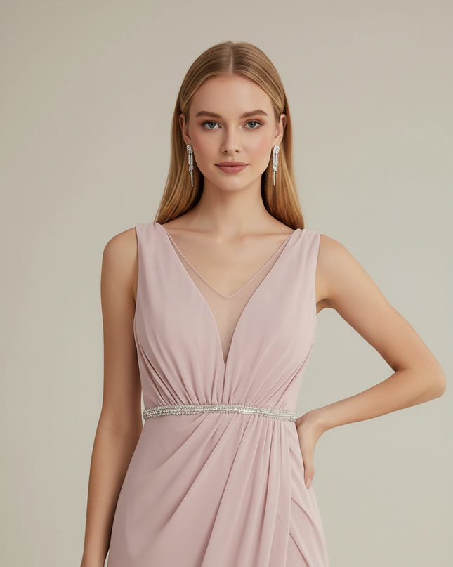 Jugendweihe Kleid Rosa Chiffon Schlitz Pailletten - Ansicht 4