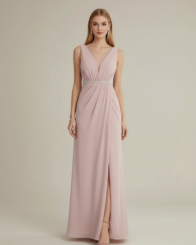 Jugendweihe Kleid Rosa Chiffon Schlitz Pailletten - Ansicht 5