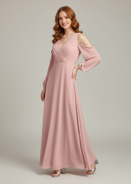 Jugendweihe Kleid Rosa Dusty A-Linie Chiffon - Ansicht 1
