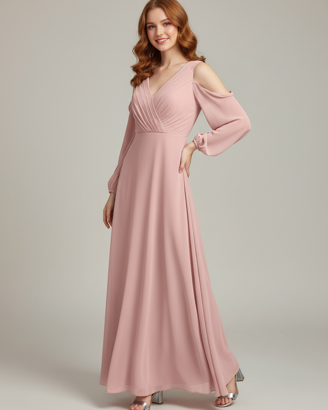 Jugendweihe Kleid Rosa Dusty A-Linie Chiffon - Ansicht 1