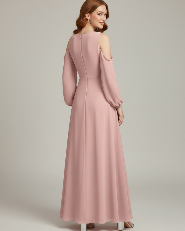 Jugendweihe Kleid Rosa Dusty A-Linie Chiffon - Ansicht 2