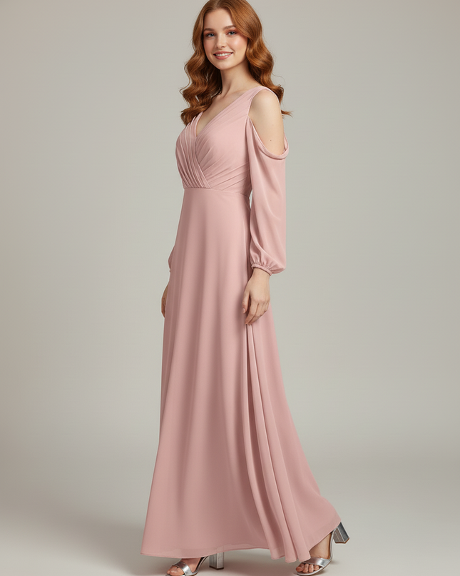 Jugendweihe Kleid Rosa Dusty A-Linie Chiffon - Ansicht 3