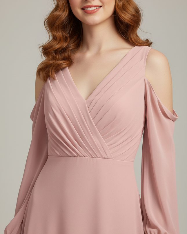 Jugendweihe Kleid Rosa Dusty A-Linie Chiffon - Ansicht 4