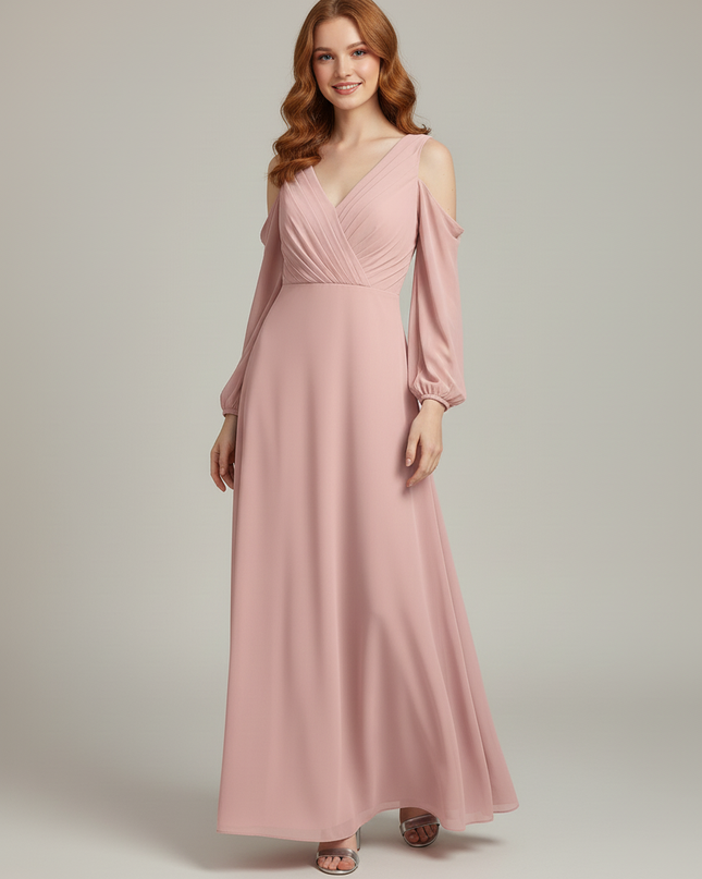 Jugendweihe Kleid Rosa Dusty A-Linie Chiffon - Ansicht 5