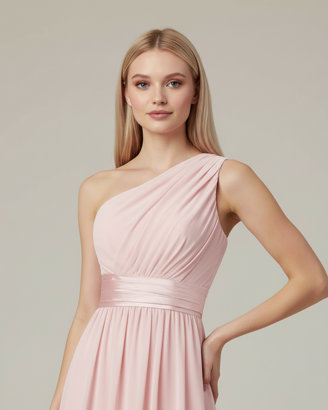 Jugendweihe Kleid Rosa Einschultrig Brautjungfer | A-Linie - Ansicht 4