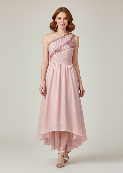 Jugendweihe Kleid Rosa Einschultrig Pailletten | Teens - Ansicht 1