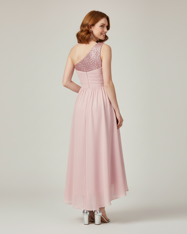 Jugendweihe Kleid Rosa Einschultrig Pailletten | Teens - Ansicht 2