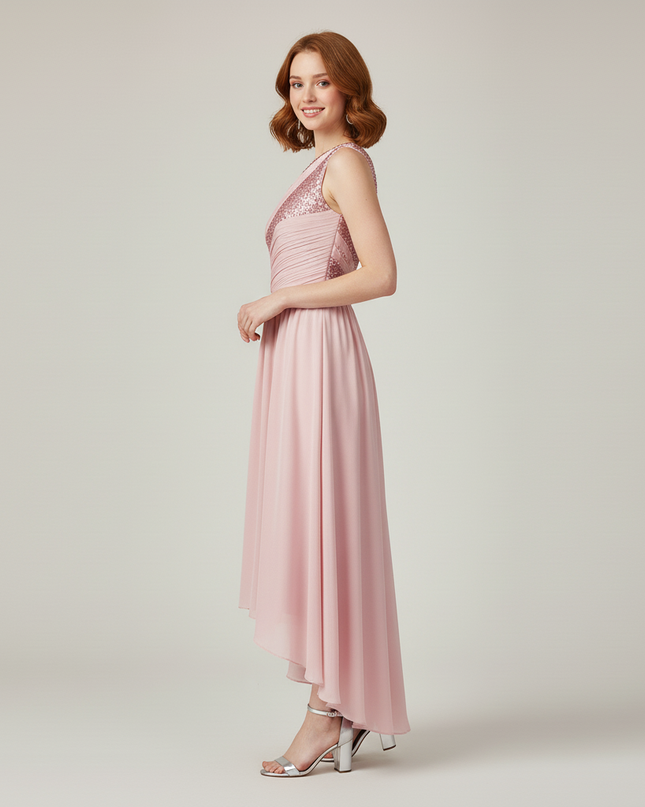 Jugendweihe Kleid Rosa Einschultrig Pailletten | Teens - Ansicht 3
