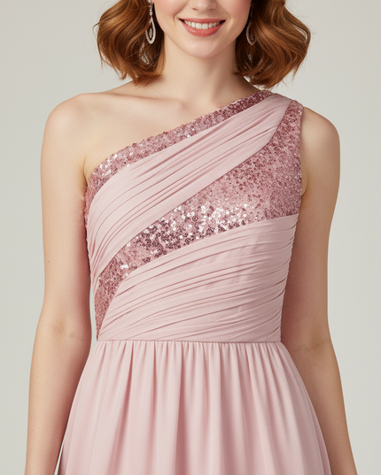 Jugendweihe Kleid Rosa Einschultrig Pailletten | Teens - Ansicht 4