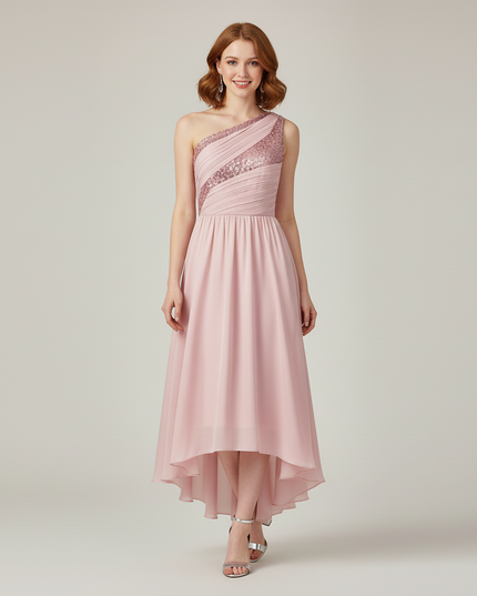 Jugendweihe Kleid Rosa Einschultrig Pailletten | Teens - Ansicht 5