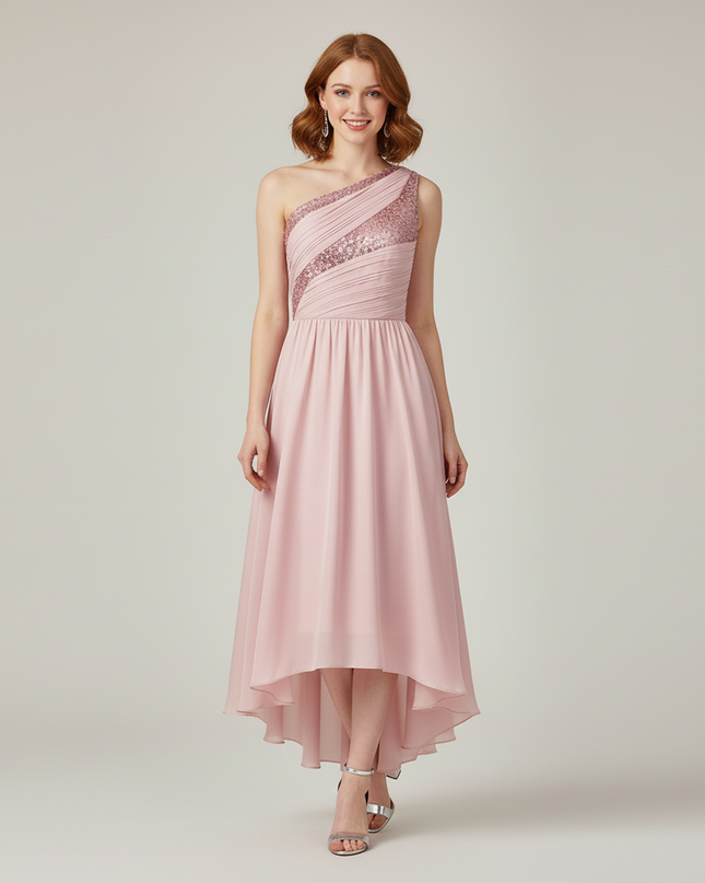 Jugendweihe Kleid Rosa Einschultrig Pailletten | Teens - Ansicht 5
