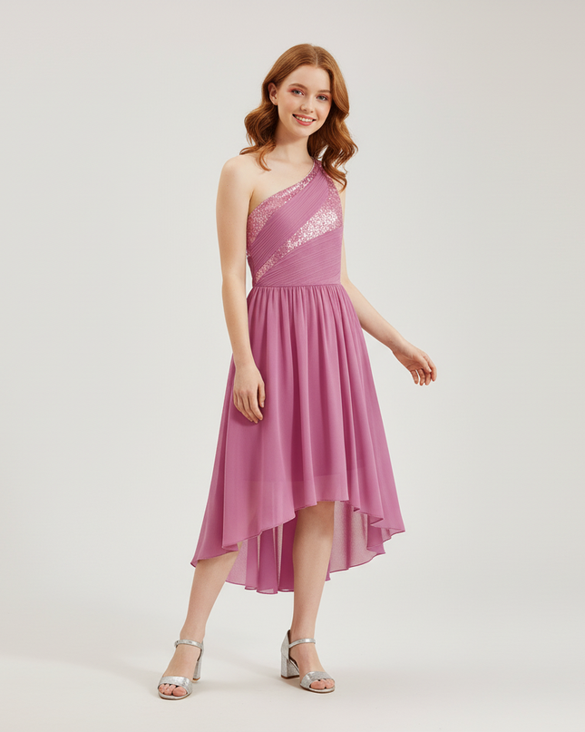 Jugendweihe Kleid Rosa Einschultrig Sequin Lang | Festkleid - Ansicht 1