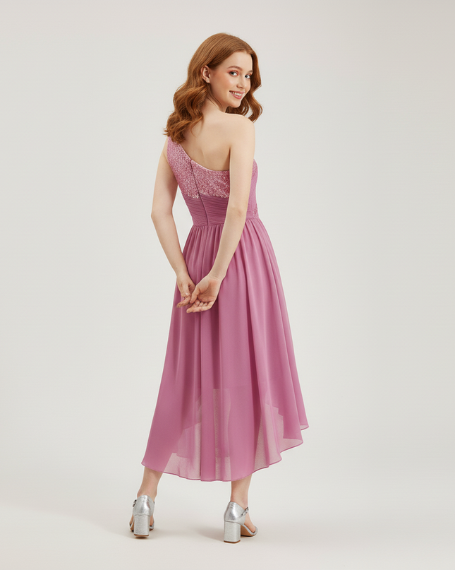 Jugendweihe Kleid Rosa Einschultrig Sequin Lang | Festkleid - Ansicht 2