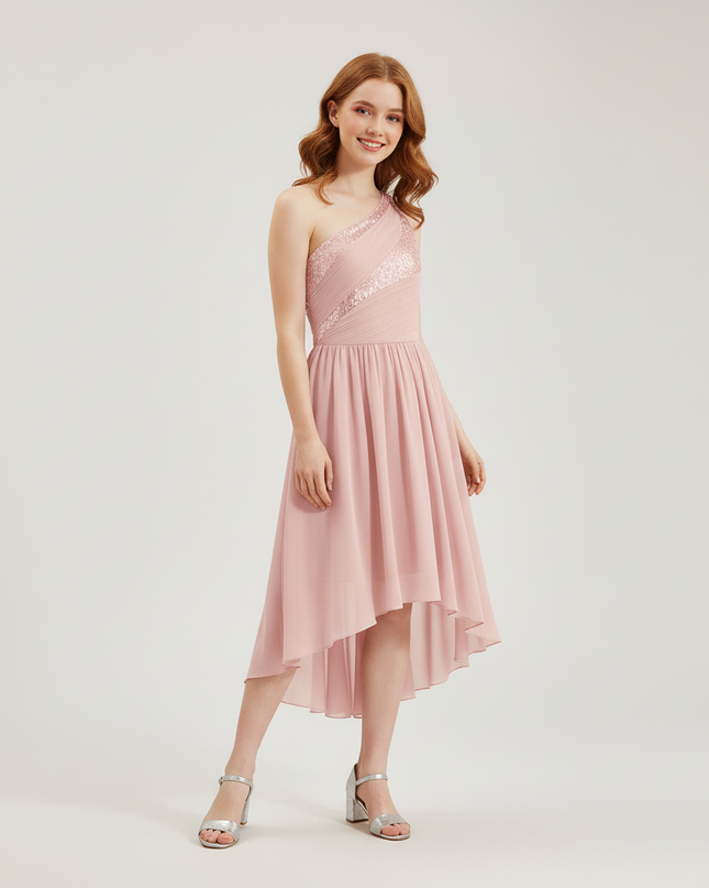 Jugendweihe Kleid Rosa Einschultrig Sequin Lang | Festkleid - Ansicht 3
