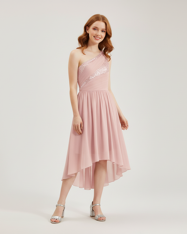 Jugendweihe Kleid Rosa Einschultrig Sequin Lang | Festkleid - Ansicht 5