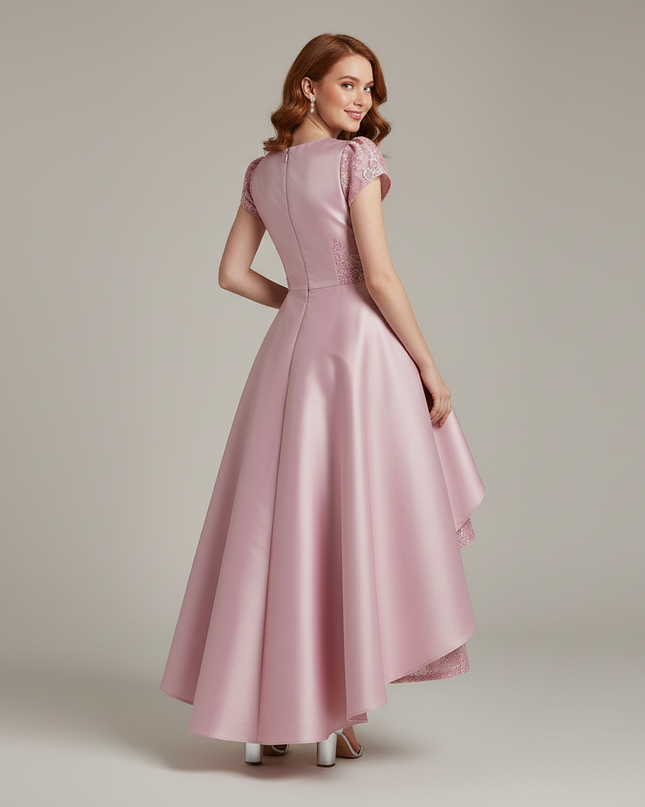 Jugendweihe Kleid Rosa Gold Satin Bestickt | Maxi - Ansicht 2
